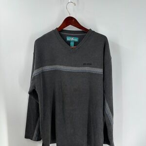 Vintage 90's Big Dogs Long Sleeve V-Neck Striped Pullover Sweater Gray Size XL